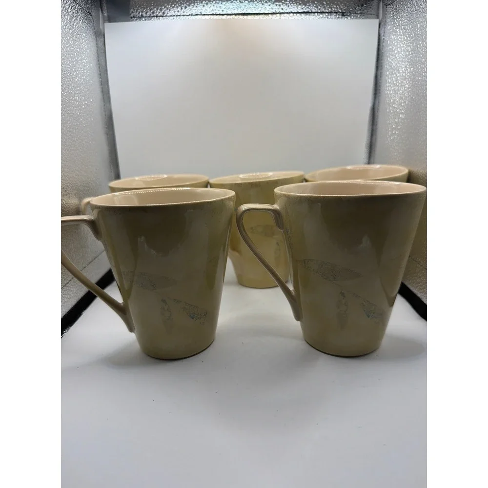 5 Pier 1 Stoneware Brown Antiqued Leaf 12 oz Mug Cup